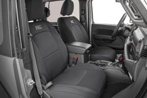 Jeep Wrangler Seat Covers - Front and Rear - Rough Country - Neoprene - '18-'25 Jeep Wrangler Seat Covers - Front and Rear - Rough Country - Neoprene - '18-'25